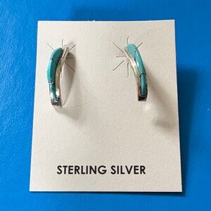Kent Lonjose Navajo Sterling Silver Turquoise Half Hoop Stud Earrings